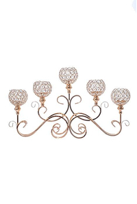 15.5" 5-LIGHT CANDLE HOLDER W/CRYSTAL GOLD