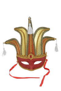 12" GLITTER MASK W/BELL & TASSEL RED/RED