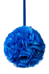 8" ROSE BALL W/RIBBON ROYAL BLUE