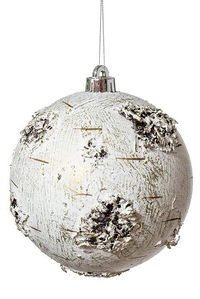 6" BIRCH BALL ORNAMENT WHITE PKG/2