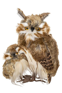 11.5" BROWN FURRED HOOT OWL W/BABY NATURAL
