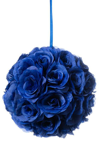 12" ROSE BALL W/RIBBON ROYAL BLUE