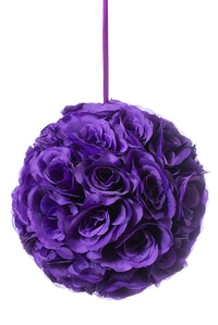 12" ROSE BALL W/RIBBON PURPLE