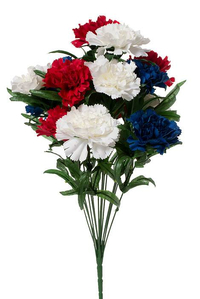 18" SILK CARNATION BUSH RED/WHITE & BLUE