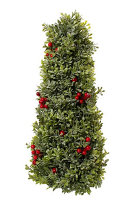 18" RED BERRY/FROSTED BOXWOOD CONE TREE FROSTED RED/GREEN