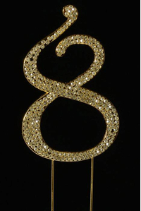 4.5" RHINESTONE NUMBER "8" CAKE TOPPER GOLD