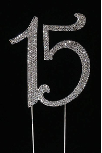 4.5" RHINESTONE NUMBER "15" CAKE TOPPER SILVER