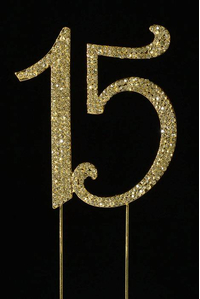 4.5" RHINESTONE NUMBER "15" CAKE TOPPER GOLD