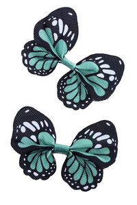 2.5" RIBBON BUTTERFLY AQUA/BLACK PKG/12