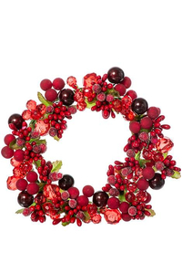 6" PEARL BERRY/JEWEL CANDLE RING ORNAMENT RED/BURGUNDY
