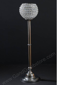 34" CRYSTAL BEAD CANDLE HOLDER SILVER