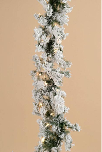 10FT FLOCKED FURRY PINE GARLAND W/LIGHTS WHITE/GREEN