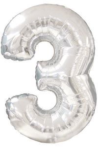 42" NUMBER THREE SHAPE-A-LOON SILVER