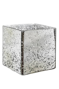 4.9" X 4.9" MERCURY SQUARE GLASS VASE SILVER