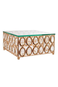 11" SQUARE CAKE STAND W/CRYSTAL GOLD