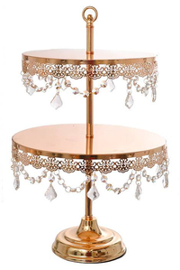 22" X 14" 2 TIER CAKE STAND W/CRYSTAL GOLD