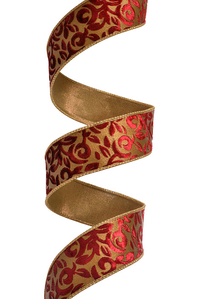 2" x 10YDS Devore Velvet Leaves Gold/Burgundy2" x 10YDS Devore Velvet Leaves Gold/Burgundy