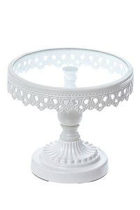 7.5" ROUND METAL/GLASS CAKE STAND WHITE