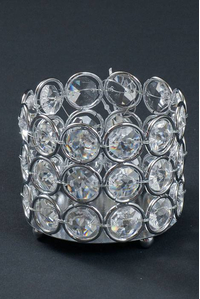 3" X 2.5" CRYSTAL BEAD CANDLE HOLDER SILVER/CLEAR