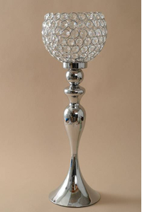 24" CRYSTAL BEAD CANDLE HOLDER SILVER/CLEAR