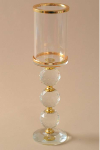 2.75" X 10.75" CRYSTAL CANDLE HOLDER CLEAR GOLD