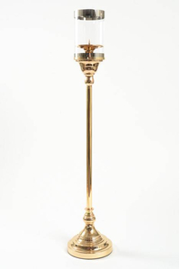 31" METAL CANDLE HOLDER STAND W/GLASS GOLD