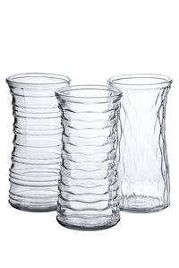 9.75" X 4.75" GLASS ROSE VASE CRYSTAL SET/3