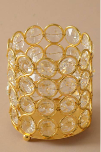 3" X 3.5" CRYSTAL BEAD CANDLE HOLDER GOLD/CLEAR