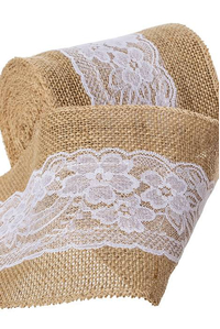 5.5"x 10Y JUTE BURLAP W/LACE RIBBON NATURAL/WHITE