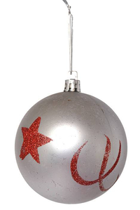 80mm Matt Plastic Ball W/red Glitter Star Silver/red Bx/6