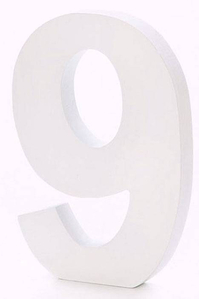 6" WOODEN NUMBER 9 WHITE