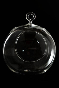 3.75" HANGING CANDLE HOLDER ROUND GLASS TERRARIUM PKG/6