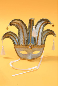 GLITTER MASK W/BELL & TASSEL SILVER/BLUE