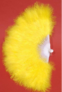 12" FOLDING FAN W/FEATHER YELLOW