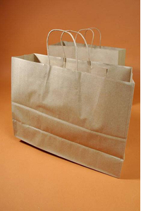 16" X 6" X 12" VOGUE KRAFT SHOPPING BAG NATURAL PKG/10