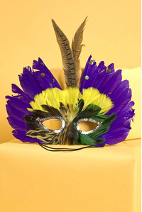 FEATHER MASK PURPLE/GREEN/YELLOW