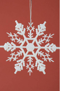 4" GLITTER SNOW FLAKE ORNAMENT CREAM PKG/12