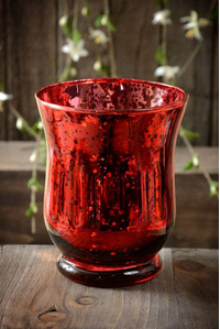 4" MERCURY GLASS CANDLE HOLDER RED