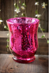 4" MERCURY GLASS CANDLE HOLDER FUCHSIA