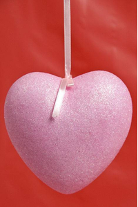 5.5" GLITTER SOLID HEART HANGING PINK
