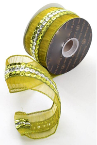 2.5" X 10YDS SEQUIN TRIM CLUB WIRED RIBBON GREEN