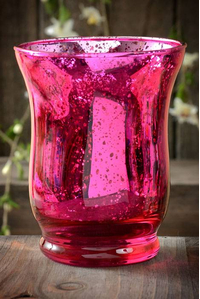 3.75" MERCURY GLASS CANDLE HOLDER FUCHSIA