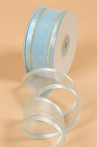 SHEER SATIN W/GOLD TRIM RIBBON - LIGHT BLUE #20