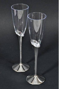 9" PLASTIC CHAMPAGNE GOBLETS SILVER/CLEAR PKG/12