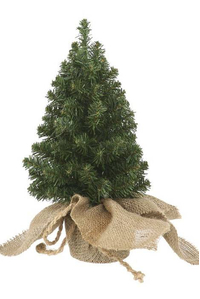 13" X 7" CANADIAN PINE TREE WRAPPED IN BURLAP GREEN
