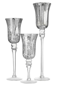 11.75"/16"/19.5" MERCURY GLASS CANDLE HOLDER SILVER SET/3