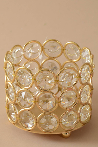3" X 2.5" CRYSTAL BEAD CANDLE HOLDER GOLD/CLEAR