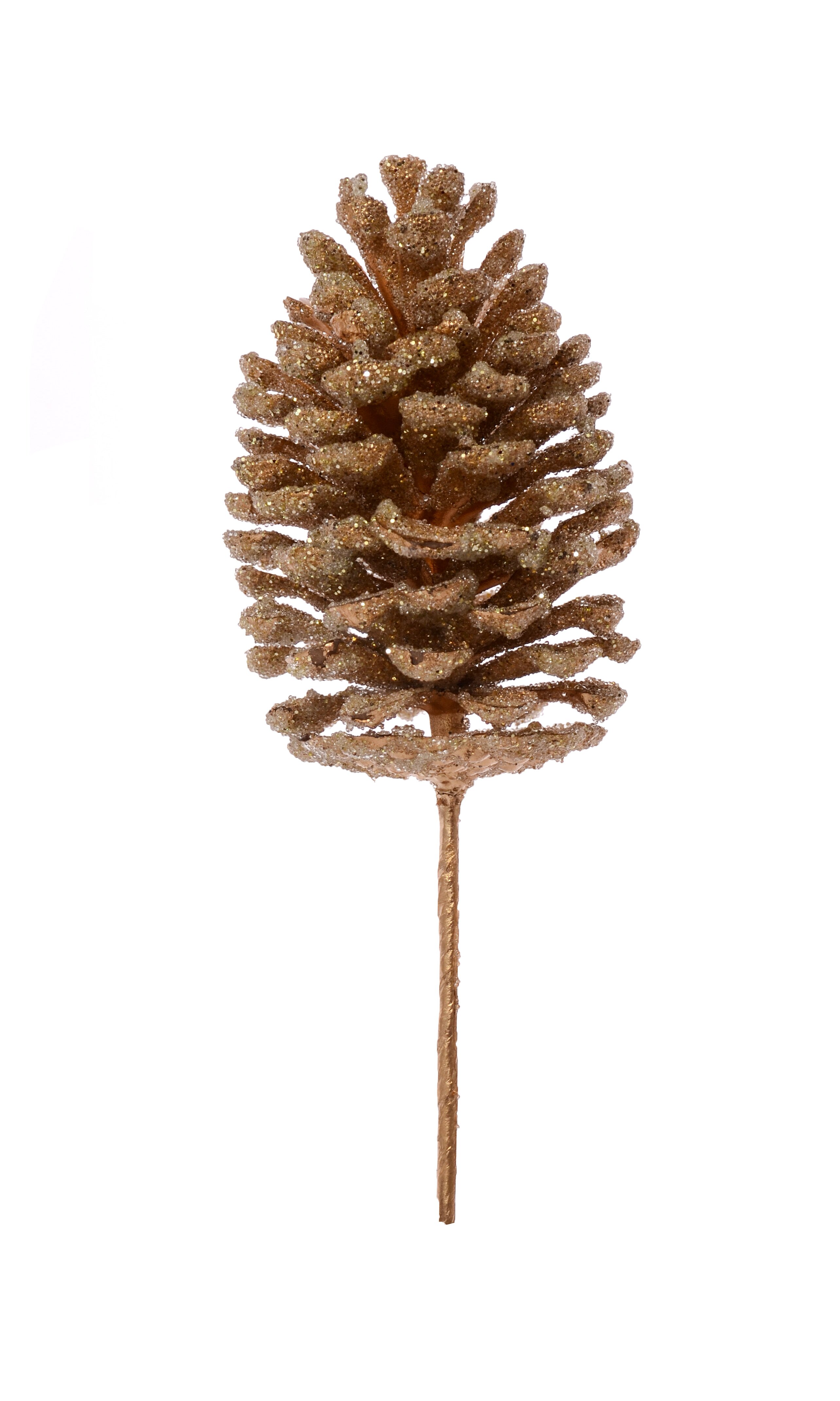 10 Glitter Pine Cone Pick Gold