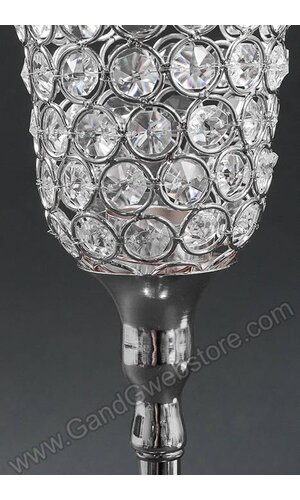 16.5" CRYSTAL CANDLE HOLDER SILVER