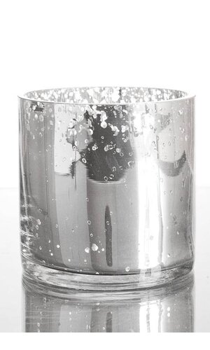 4" X 4" MERCURY GLASS CYLINDER VASE SILVER